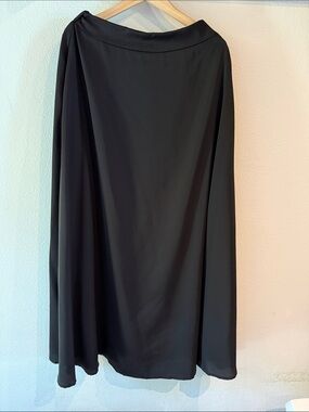 Women's A-Line Full Maxi Skirt with Elastic Waist, Black, Polyester, Size L
